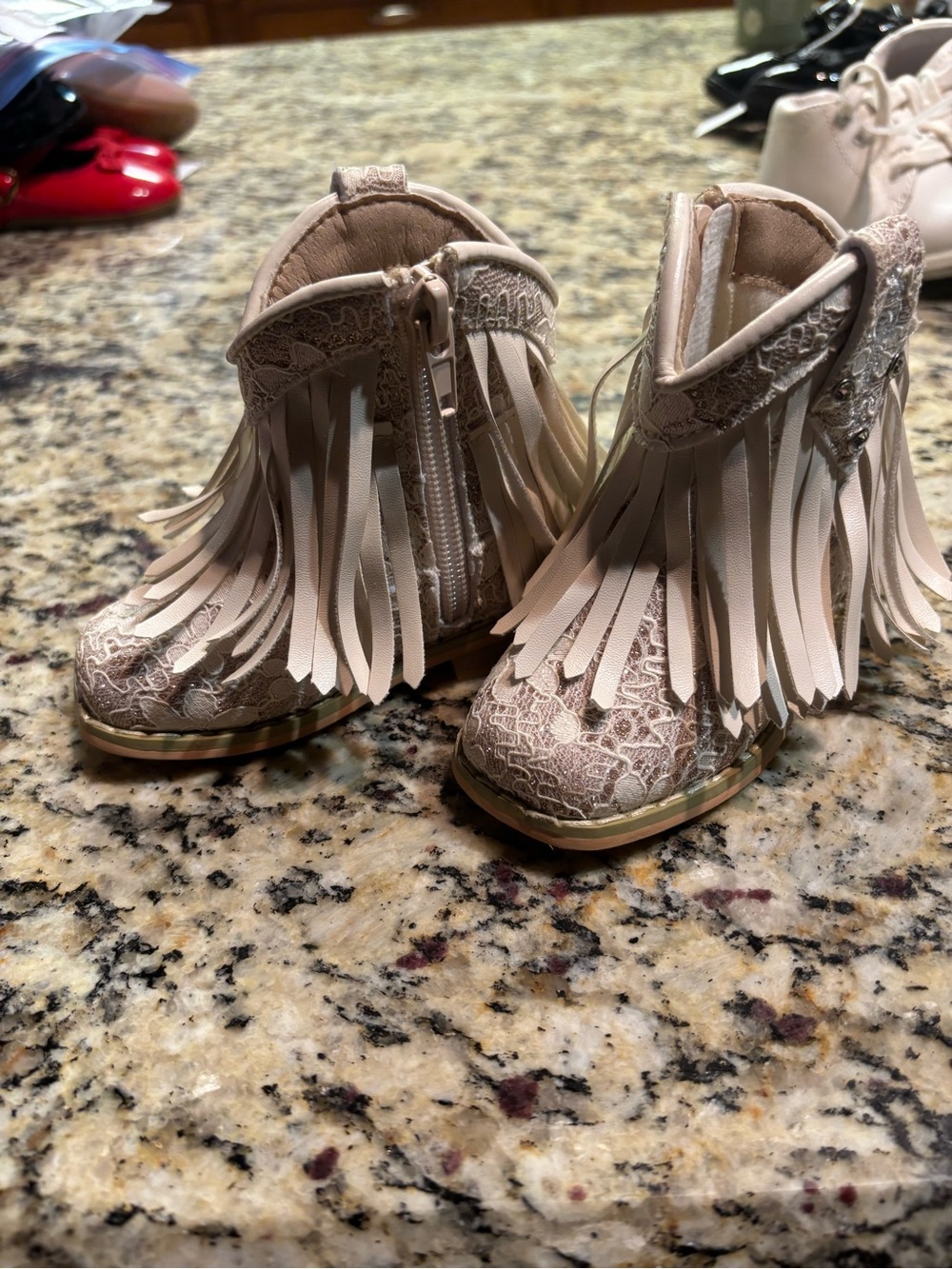 Girls' Fringe Booties in Light Beige - Stylish Tassel Ankle Boots